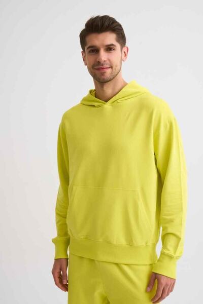 THERECOLOR Organik Kapüşonlu Uzun Kollu Erkek Sweatshirt - Sarı