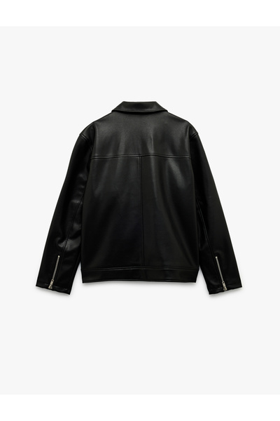 Koton Μακρυμάνικο παλτό από συνθετικό δέρμα με λεπτομέρεια τσέπης με φερμουάρ στο γιακά