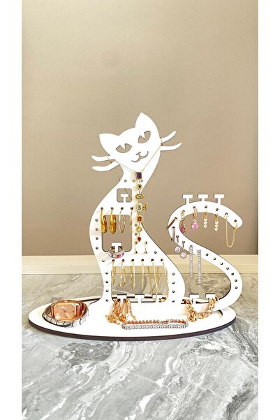 Genel Markalar Dekoratif Kedi Figürlü Takı Küpe Standı Lazer Kesim Ahşap Mdf