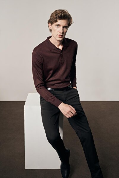 İmza Pulover din bumbac clasic, fără buzunare, cu guler polo, burgundy 101225...