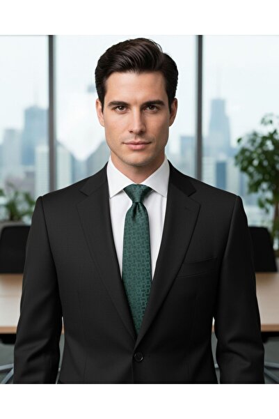 1001 Kravat Yeşil Desenli 8 Cm Genişliğinde Ipek Kravat