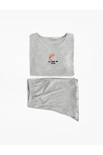 Koton Comfortable Fit Short Sleeve Crew Neck Embroidered Shorts Pajama Set