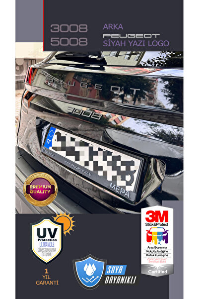 Edesign Peugeot 2008 3008 5008 Arka Yeni Siyah PEUGEOT Yazı Logo