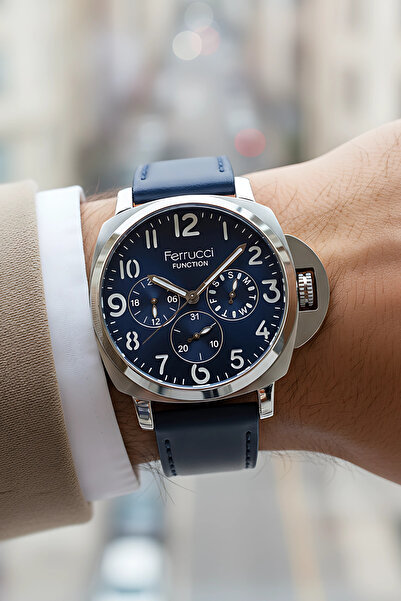Ferrucci Lacivert Renk, Deri Kordon, Function Erkek Kol Saati+Bileklik zmfer158