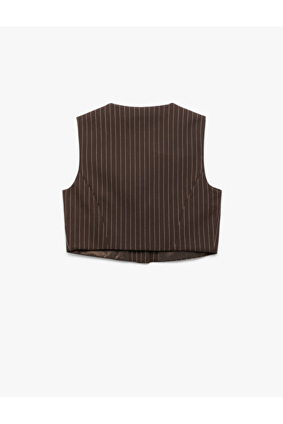 Koton Kolsuz Cepli V Yaka Düğmeli Crop Yelek