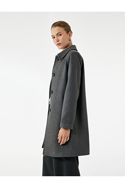 Koton Buttoned Long Sleeve Classic Collar Pocket Detailed Cashmere Coat