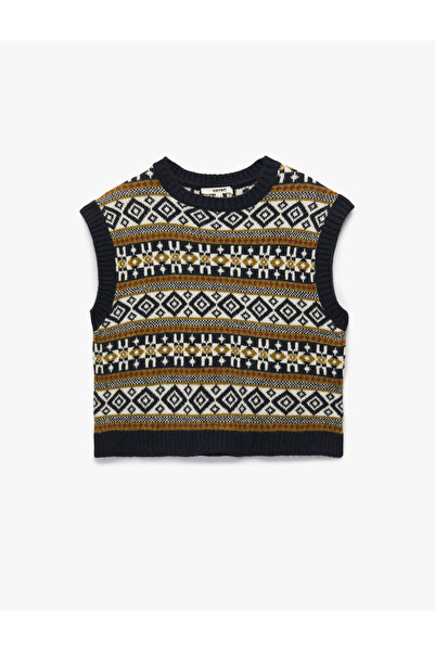 Koton Etnik Desenli Kolsuz Bisiklet Yaka Triko Oversize Süveter