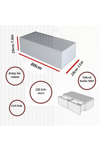 Barida Sanat Konsol İki Çekmeceli | Dresuar | Duvara Monte MDF Ahşap Raf | Makyaj Masası | 80 cm uzunluk
