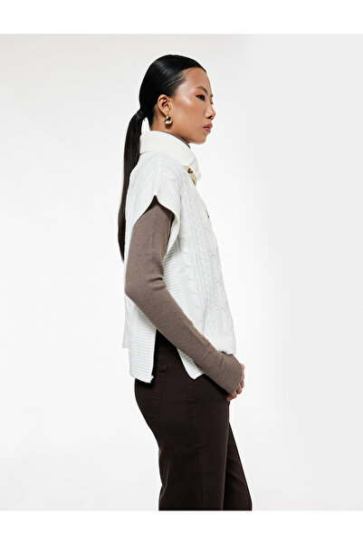 Koton Half Button Turn-Down Collar Sleeveless Hair Knit Sweater