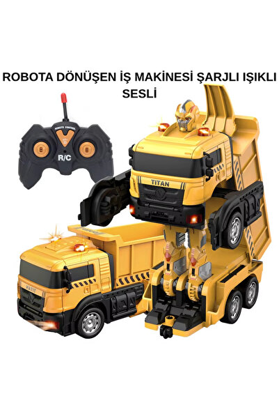 FELİTE Uzaktan Kumandalı Sesli Işıklı Şarjlı Robota Dönüşen İş Makinesi Oyunc...