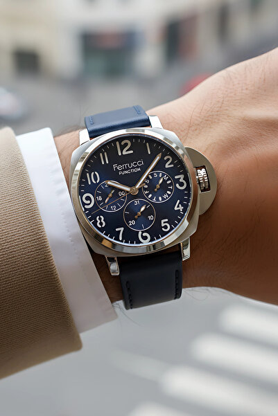 Ferrucci Lacivert Renk, Deri Kordon, Function Erkek Kol Saati+Bileklik zmfer158