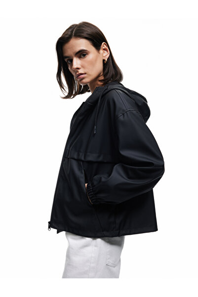 Koton Zippered Hooded Long Sleeve Faux Leather Raincoat