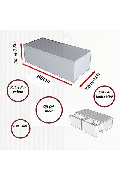 Barida Sanat Konsol İki Çekmeceli | Dresuar | Duvara Monte MDF Ahşap Raf | Makyaj Masası | 80 cm uzunluk