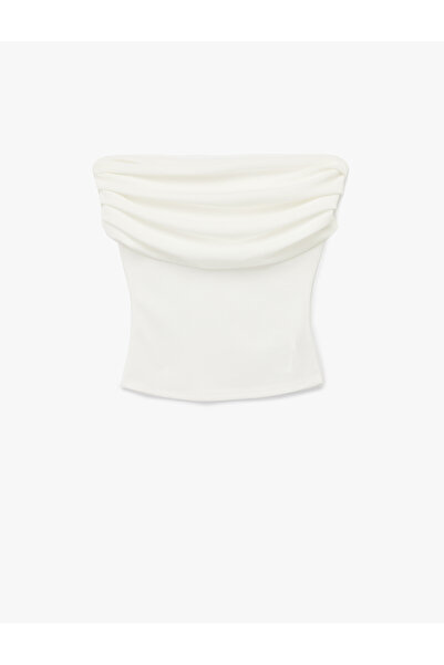Koton Crepe Fabric Slim Fit Strapless Blouse with Drape Detail