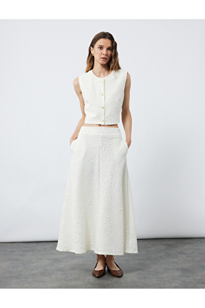 Koton Rahat Kalıp Floral Dokulu Midi Boy Çan Etek