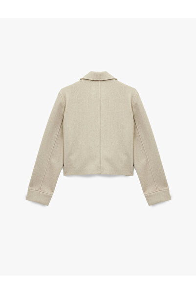 Koton Shirt Collar Pocketed Long Sleeve Cashmere Crop Jacket