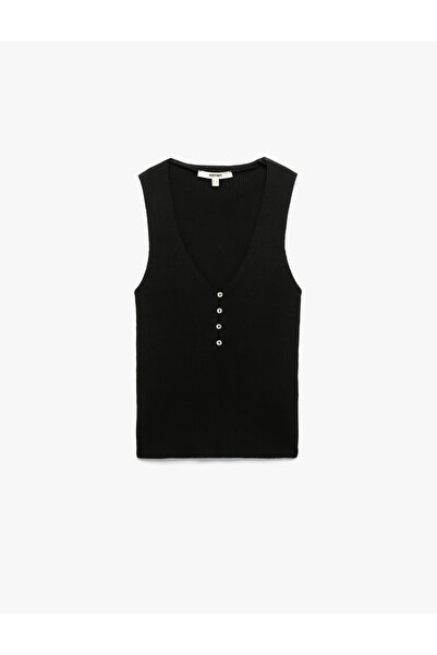 Koton Buttoned Deep V-Neck Sleeveless Knitwear Undershirt