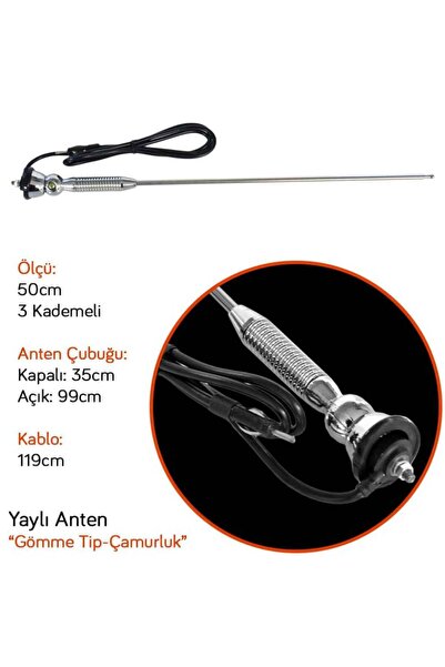 Genel Markalar Arsvision Üniversal Yaylı Anten Gömme Nikel Krom Çamurluk Anteni Uzayabilen