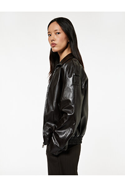 Koton Дългоръкавна, с джобове, с цип, изкуствена кожена яке