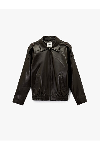 Koton Дългоръкавна, с джобове, с цип, изкуствена кожена яке