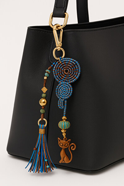 She Sells Çok Renkli Otantik Kedi Detaylı El Yapımı Çanta Anahtarlık Charmı