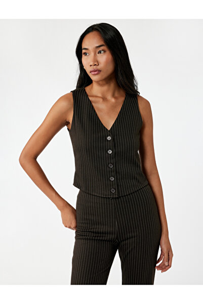 Koton Vestă cu dungi cu sclipici, cu decolteu în V, cu nasturi