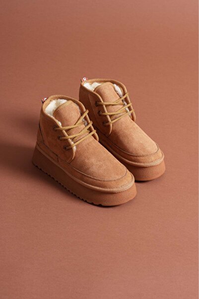 MERETTO By Akıl kadın içi yünlü bağcıklı kalın taban bot