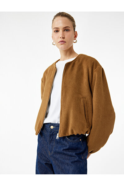 Koton Дългоръкава бомбър яке с цип и качулка от кадифе