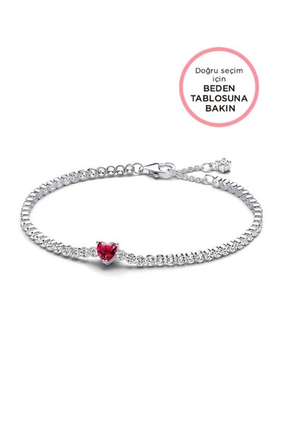 Pandora Kırmızı Işıltılı Kalp Tenis Bilekliği