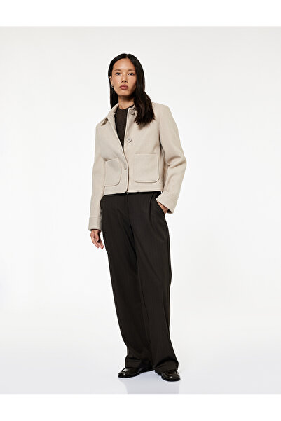 Koton Shirt Collar Pocketed Long Sleeve Cashmere Crop Jacket