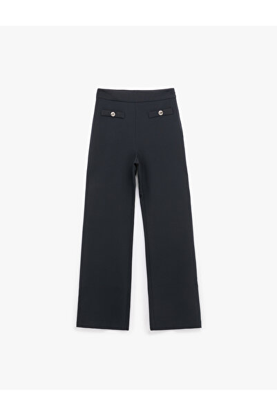 Koton Yüksek Bel Düğmeli Cep Detaylı Geniş Paça Pantolon