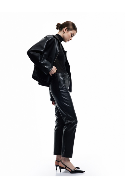 Koton Normal Bel Slim Fit Cepli Suni Deri Pantolon
