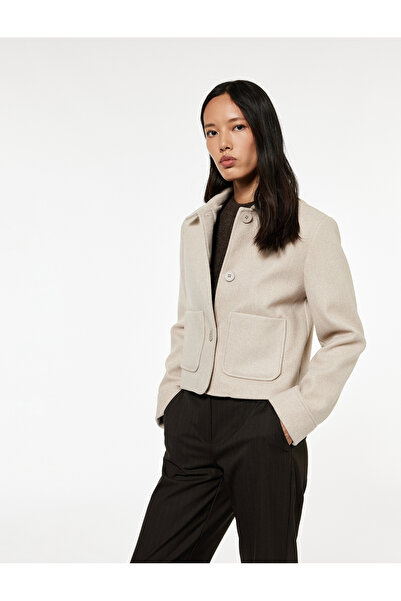 Koton Shirt Collar Pocketed Long Sleeve Cashmere Crop Jacket