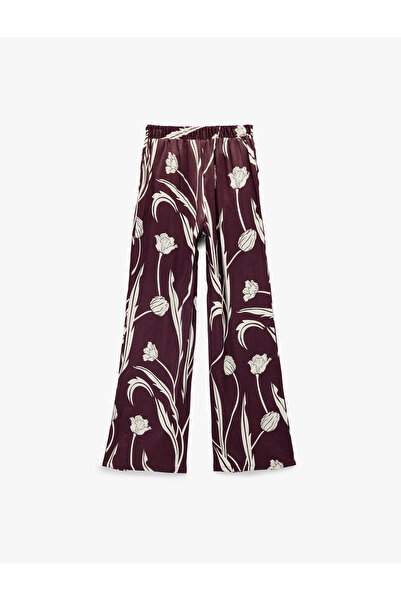 Koton Cepli Floral Desenli Yüksek Bel Saten Palazzo Pantolon