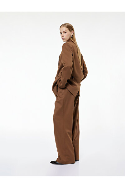 Koton High Waist Viscose Blend Wide Leg Fabric Trousers with Pocket Belt Detail