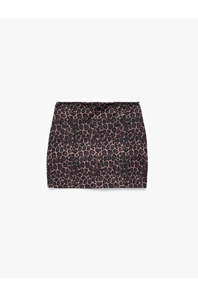 Koton Yüksek Bel Slim Fit Leopar Baskılı Spor Şort Etek