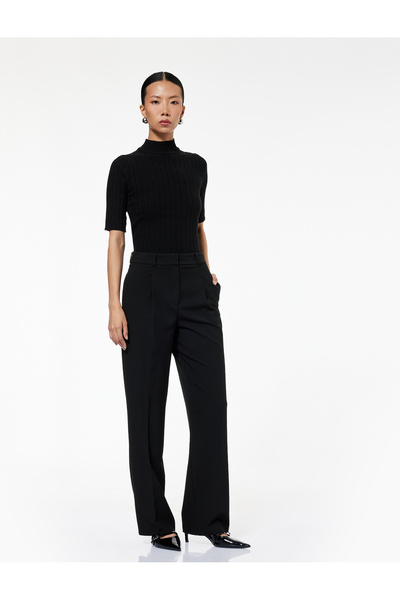 Koton Flat Leg Fabric Trousers with Pile Detail Pockets