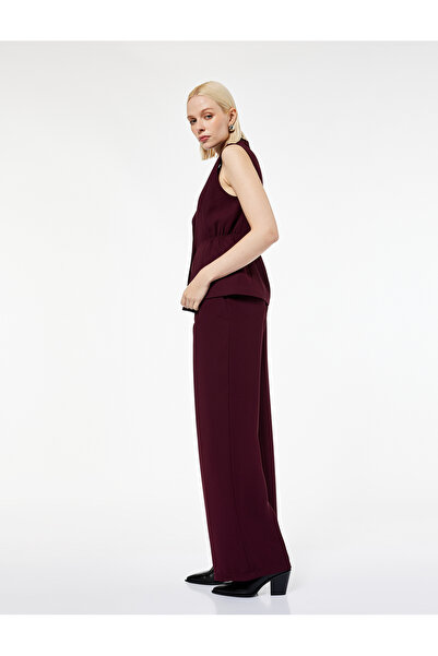 Koton High Waist Ribbed Crepe Palazzo Pants with Pockets