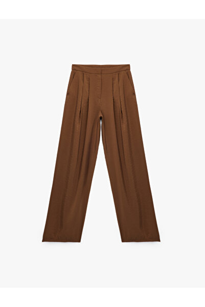 Koton Modal Fabric Pleated Wide Leg Palazzo Pants with Pockets