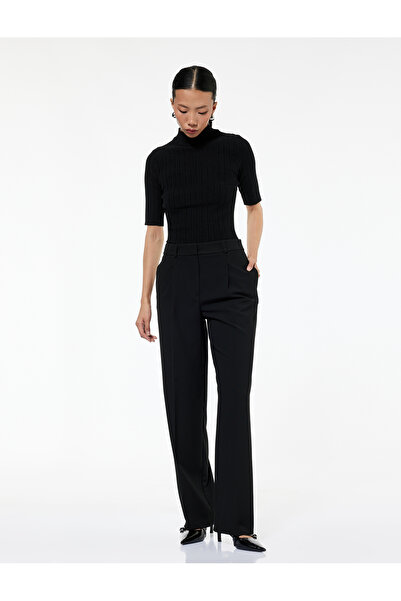 Koton Flat Leg Fabric Trousers with Pile Detail Pockets