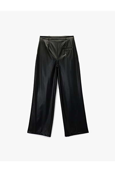 Koton Yüksek Bel Cep Detaylı Palazzo Suni Deri Pantolon