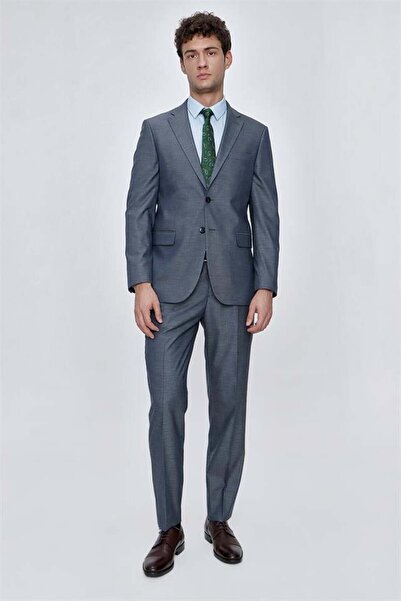 İmza Dark Navy Blue Patterned Mono Collar Lined 6 Drop Comfort Fit Relaxed Cut Suit 1001225157