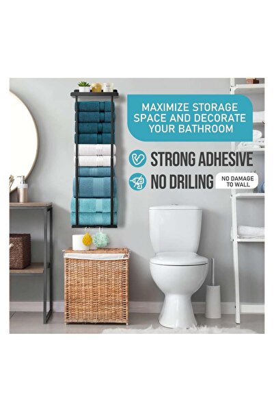 Bukela No-Drill Adhesive Towel Rail with Shelf, Extends 38-75cm