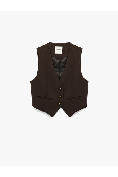 Koton Slim Fit V Yaka Düğmeli Crop Blazer Yelek