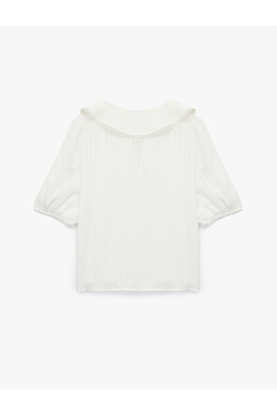 Koton Viscose Fabric Button Short Balloon Sleeve Wide Baby Collar Blouse