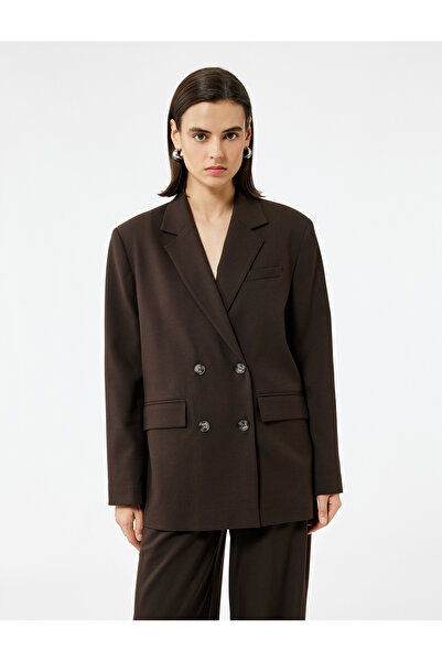 Koton Μακρυμάνικο διπλό μπλέιζερ παλτό με τσέπες