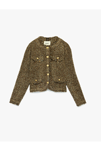 Koton Дългоръка велосипедна яка с копчета и джобове от туит