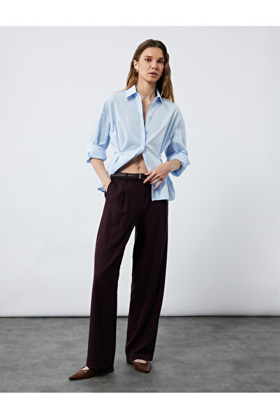 Koton Βαμβακερό μακρυμάνικο πουκάμισο ποπλίνα με λεπτομέρεια με κουμπιά και υπερμεγέθη