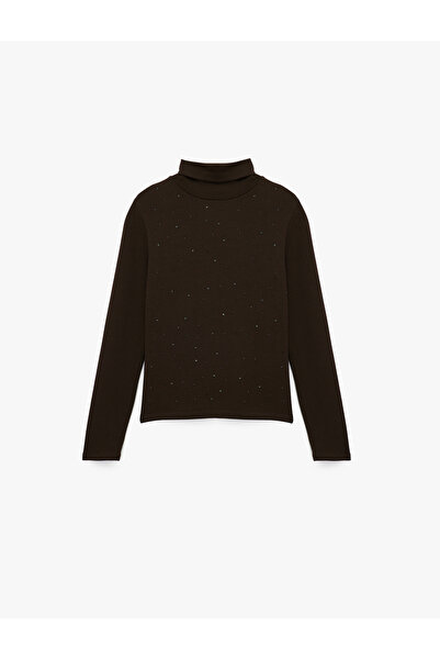 Koton Slim Fit Beadwork Detailed Long Sleeve Turtleneck T-Shirt