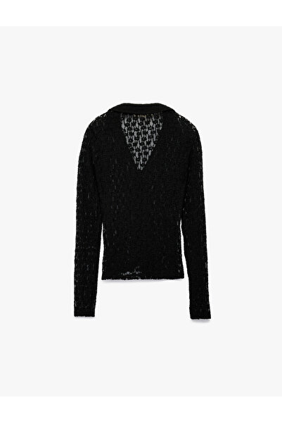 Koton Slim Fit ημιδιάφανο μακρυμάνικο πουκάμισο με δαντέλα με λαιμόκοψη